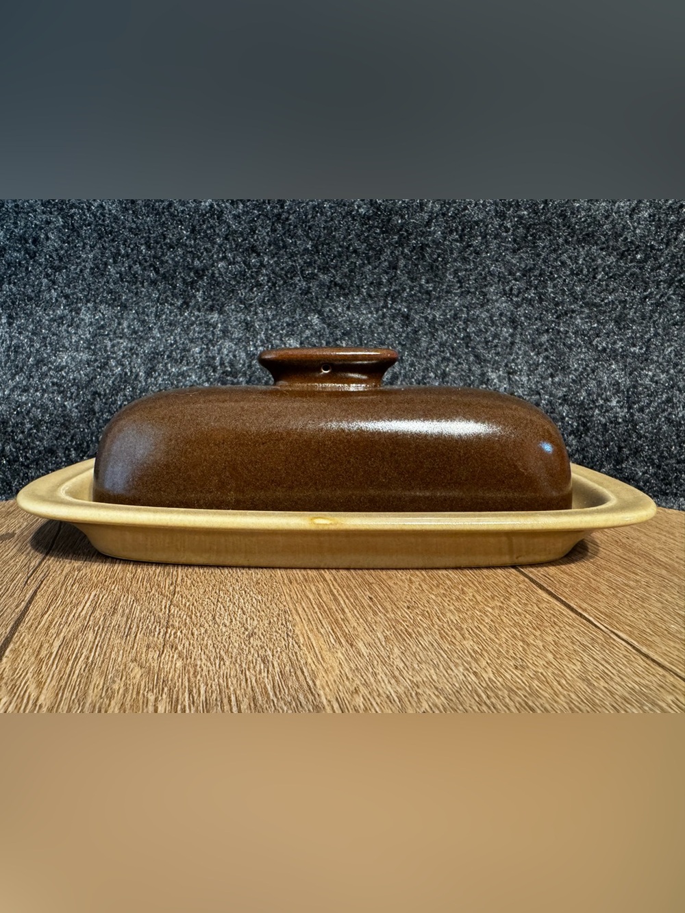 Vintage Hearthside Japan Stoneware Covered Butter Dish Brown Tan